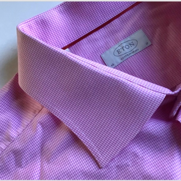 ETON contemporary  lovely mini pink checkered cotton shirt Sz 19 made  in Europe - Picture 1 of 10